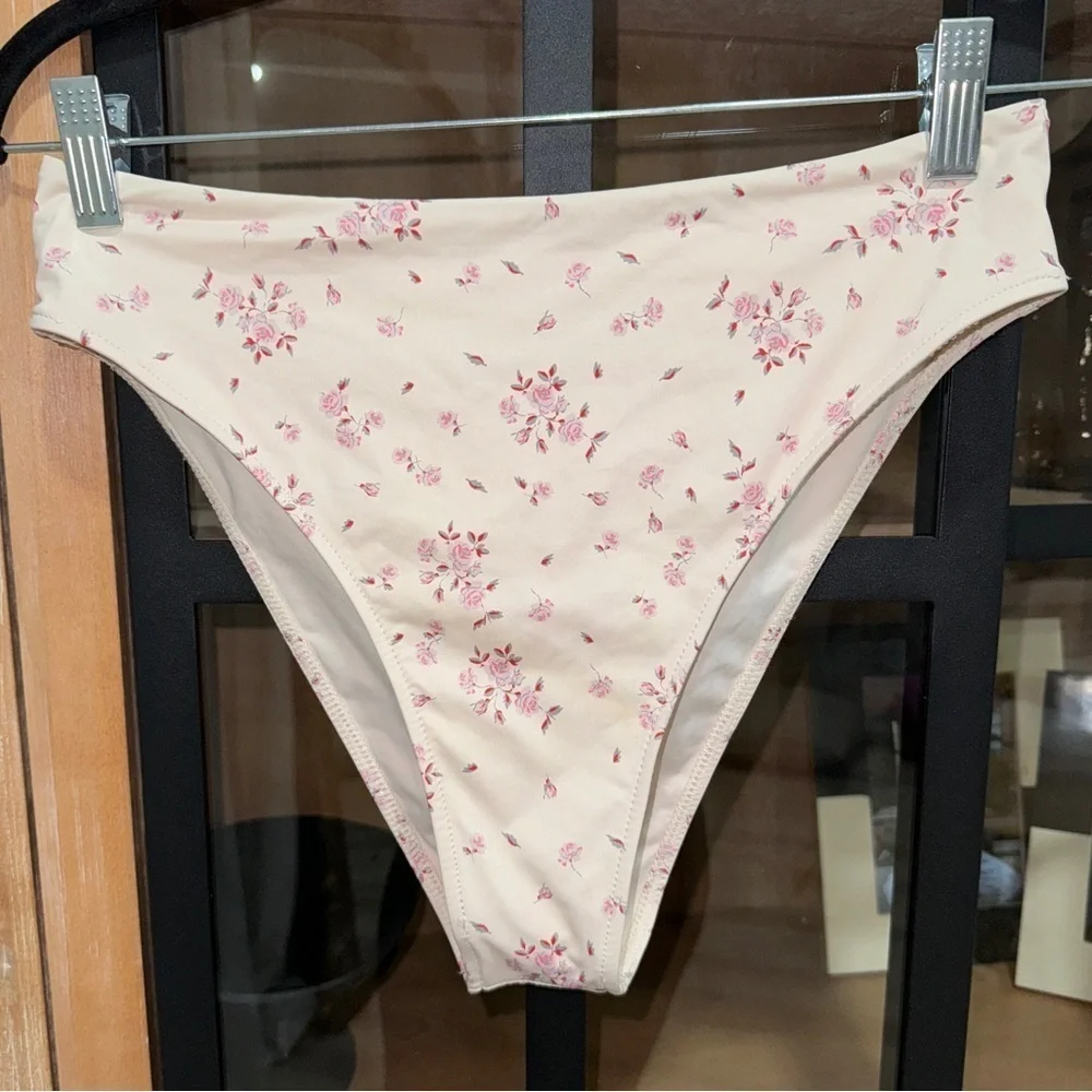 Frankie’s Bikinis Jenna High Waist Cut Bikini Bottoms sweet Rose coquette floral